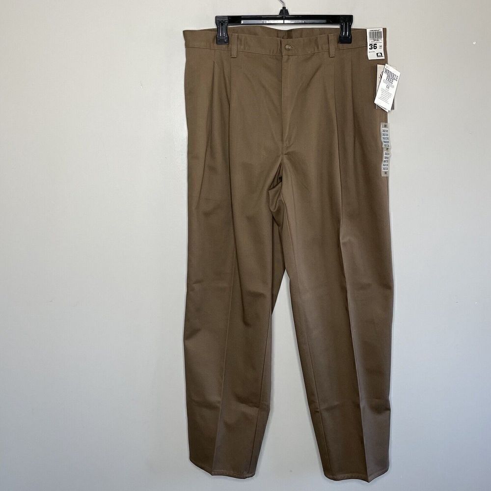 FLYERS Tropical Sportswear Mens Brown Chino Pants NEW Cotton Pleated 36 x 30
